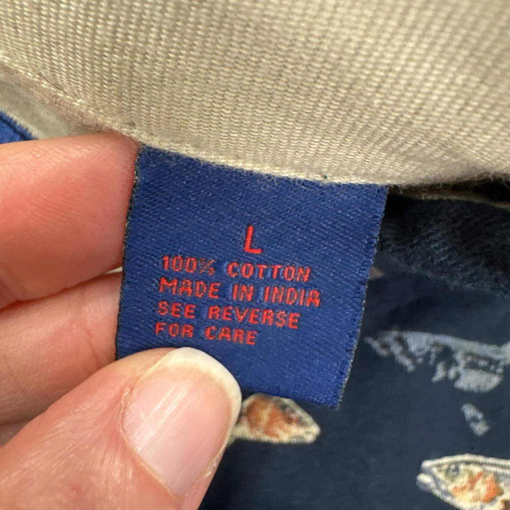 Reel Legends Shirt Mens L Blue Fish Print Relaxed Fit Short Sleeve Button Front - Picture 9 of 10